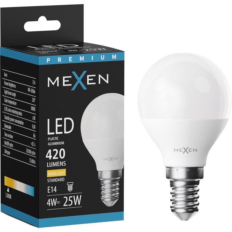 Mexen Nova LED žiarovka E14, G45, 4W, Teplá - 3000K, 420 lm - L101-E14-0430-01