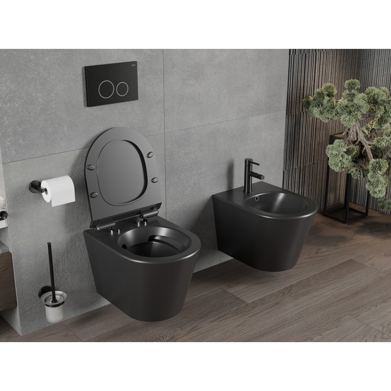 Mexen Rico WC misa Rimless s doskou so systémom tichého zatvárania slim, duroplast, čierna matná - 30720185