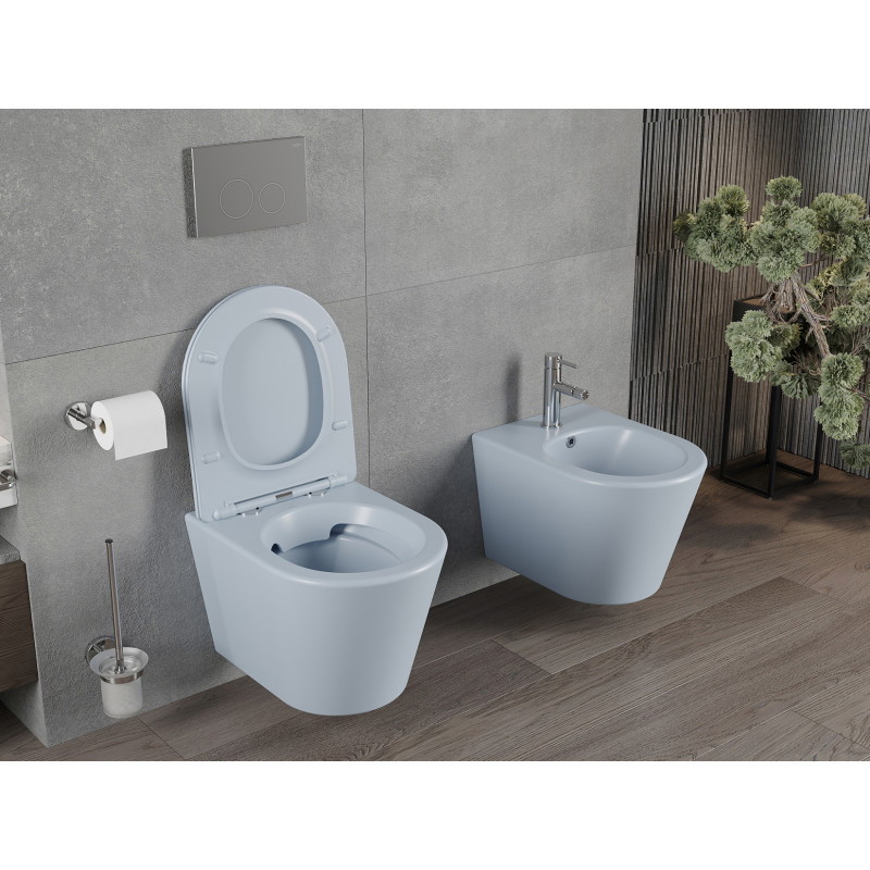 Mexen Rico WC misa Rimless s pomaly sa spúšťajúcou slim doskou, duroplast, sivomodrý mat - 30724069