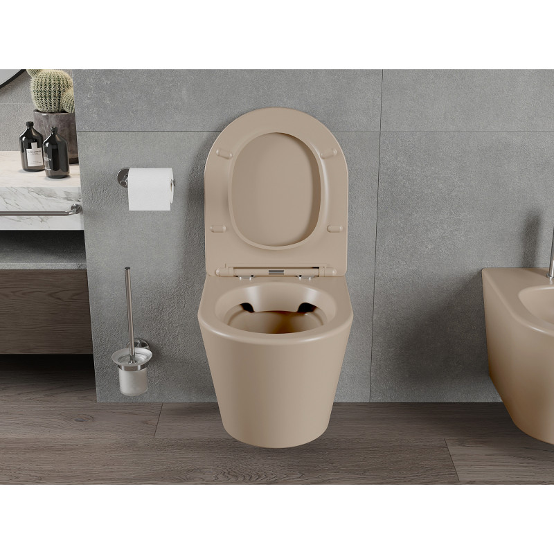 Mexen Rico WC misa Rimless s doskou so spomaleným zatváraním slim, duroplast, cappuccino mat - 30724064