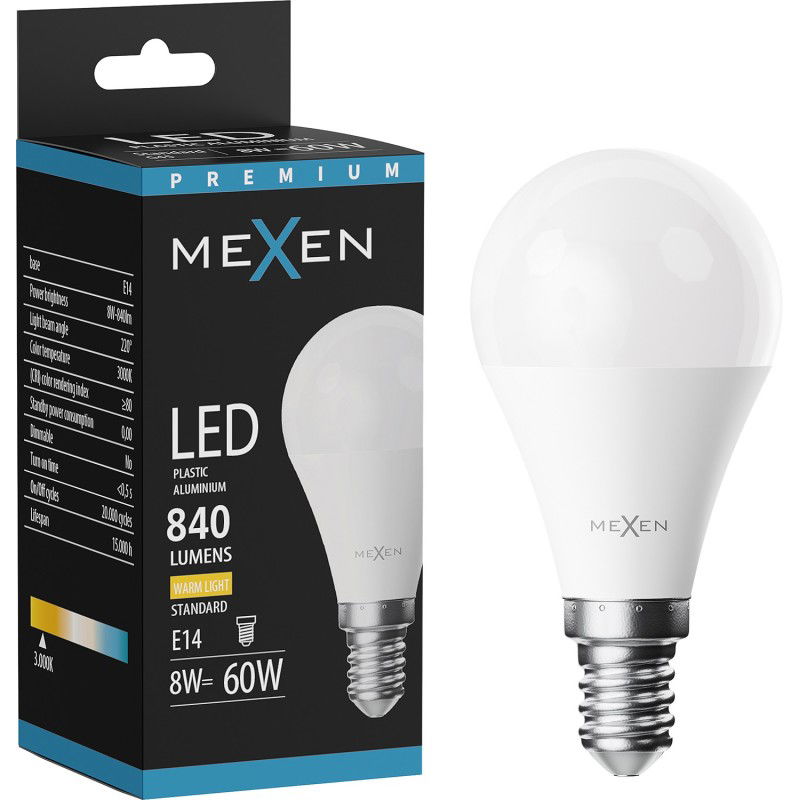 Mexen Nova LED žiarovka E14, G45, 8W, Teplá - 3000K, 840 lm - L101-E14-0830-01