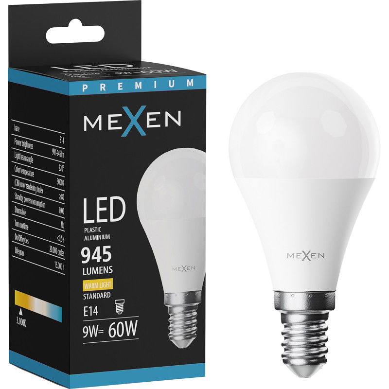 Mexen Nova LED žiarovka E14, G45, 9W, Teplá - 3000K, 945 lm - L101-E14-0930-01