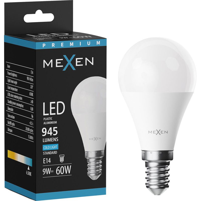 Mexen Nova LED žiarovka E14, G45, 9W, Studená - 6500K, 945 lm - L101-E14-0965-01