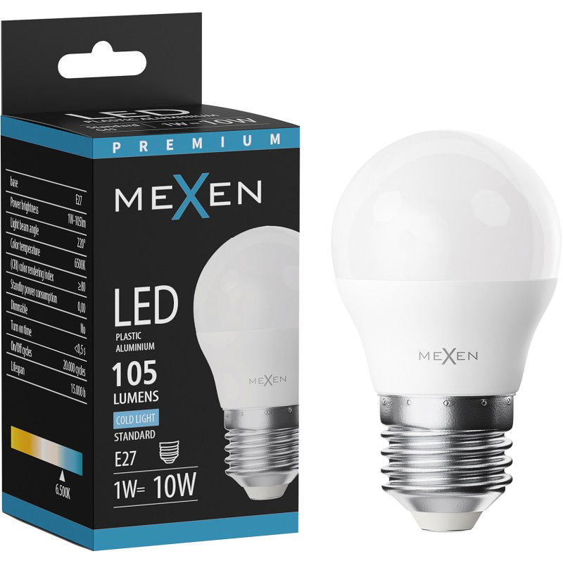 Mexen Nova LED žiarovka E27, G45, 1W, Studená - 6500K, 105 lm - L101-E27-0165-01