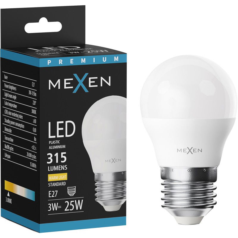 Mexen Nova LED žiarovka E27, G45, 3W, Teplá - 3000K, 315 lm - L101-E27-0330-01