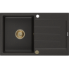 Mexen Bruno granitový drez 1-komorový s odkvapkávačom 795 x 495 mm, čierny/zlatý metalický, sifón zlatý