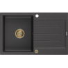 Mexen Bruno granitový drez s 1 komorou a odkvapkávačom 795 x 495 mm, čierny škvrnitý, zlatý sifón - 6513791010-76-G