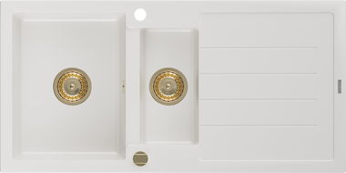 Mexen Andres granitový drezy 1,5-komorový s odkvapkávačom 1000 x 500 mm, biely, sifón zlatý - 6515101510-20-G