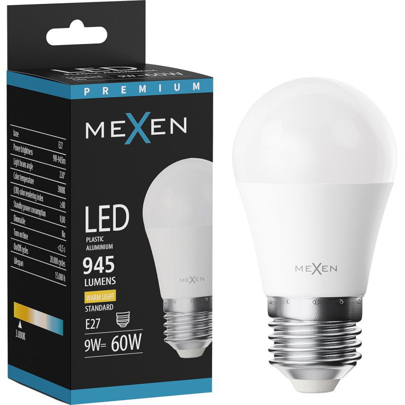 Mexen Nova LED žiarovka E27, G45, 9W, Teplá - 3000K, 945 lm - L101-E27-0930-01