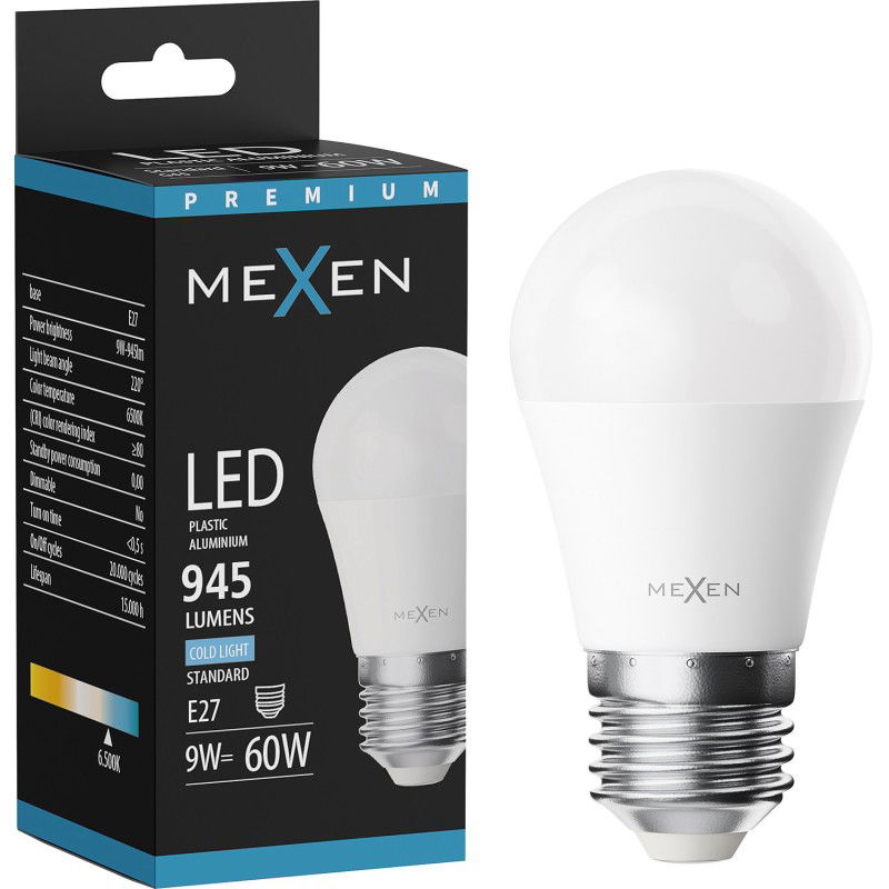 Mexen Nova LED žiarovka E27, G45, 9W, Studená - 6500K, 945 lm - L101-E27-0965-01