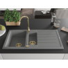 Mexen Andres granitový drez 1,5-komorový s odkvapkávačom 1000 x 500 mm, sivý, zlatý sifón - 6515101510-71-G
