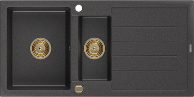 Mexen Andres žulový drez 1,5-komorový s odkvapkávačom 1000 x 500 mm čierny škvrnitý, sifón zlatý - 6515101510-76-G