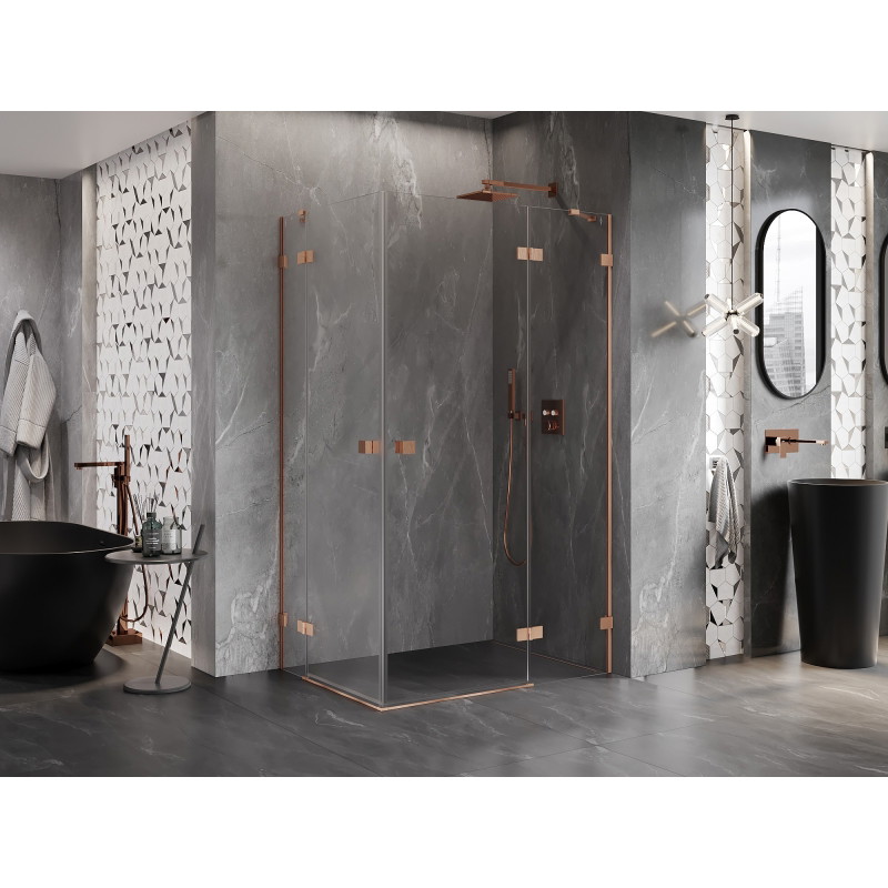 Mexen Lunar Duo sprchová kabína otočná vpravo 115 x 70 cm, transparentná, brúsená meď - 834-115P-070L-65-00