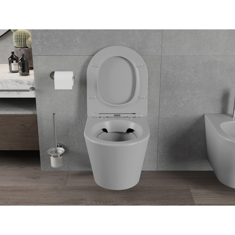 Mexen Rico miska WC Rimless s doskou so spomaleným sklápaním slim, duroplast, svetlosivá matná - 30724061