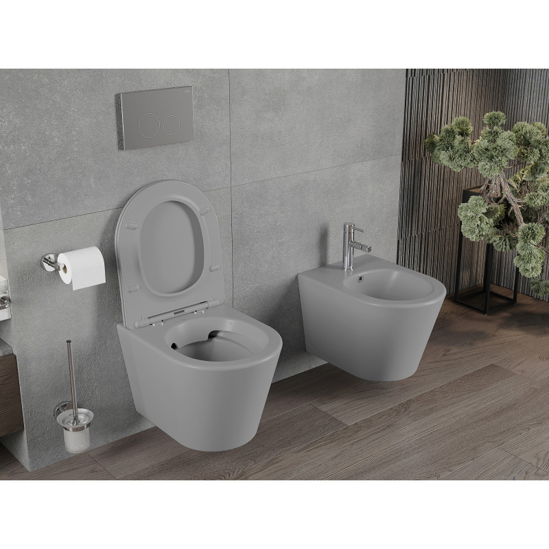 Mexen Rico miska WC Rimless s doskou so spomaleným sklápaním slim, duroplast, svetlosivá matná - 30724061