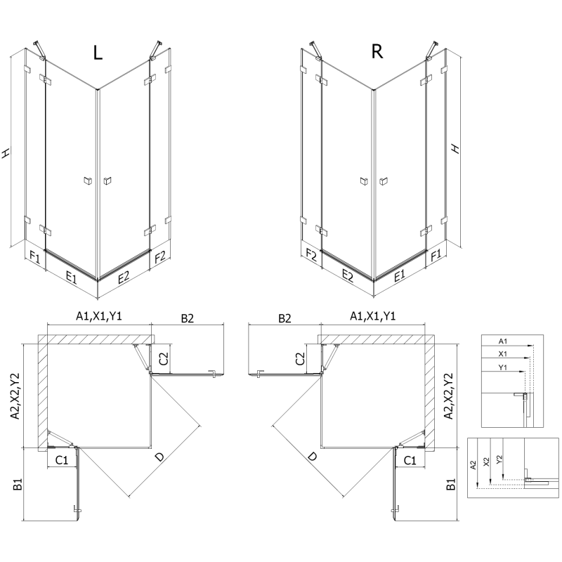Mexen Lunar Duo sprchový kút s pravými otočnými dverami 90 x 85 cm, transparentný, čierny - 834-090P-085L-70-00