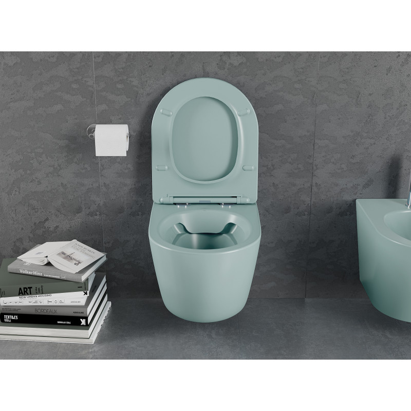 Mexen Lena miska WC Rimless s pomaly zatvárajúcim tenkým sedadlom, duroplast, svetlo zelený mat - 30224048