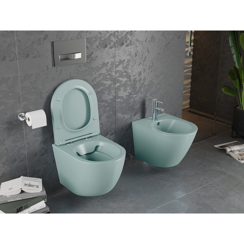 Mexen Lena miska WC Rimless s pomaly zatvárajúcim tenkým sedadlom, duroplast, svetlo zelený mat - 30224048