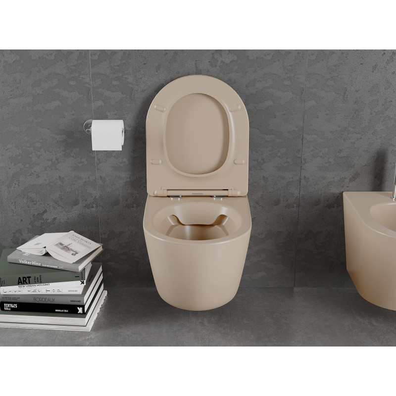 Mexen Lena WC misa Rimless s pomaly zatvárajúcim sa slim sedadlom, duroplast, cappuccino matná - 30224064
