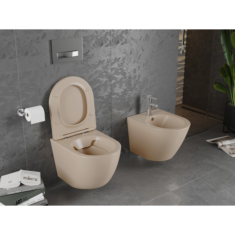 Mexen Lena WC misa Rimless s pomaly zatvárajúcim sa slim sedadlom, duroplast, cappuccino matná - 30224064
