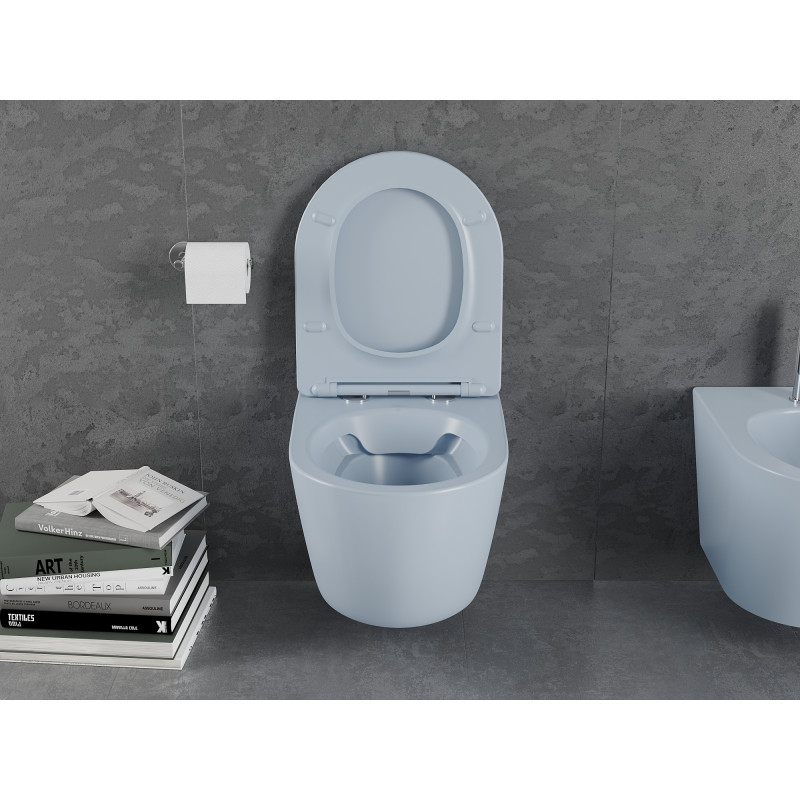Mexen Lena WC misa Rimless s pomaly klesajúcim sedákom slim, duroplast, sivá-modrá matná - 30224069