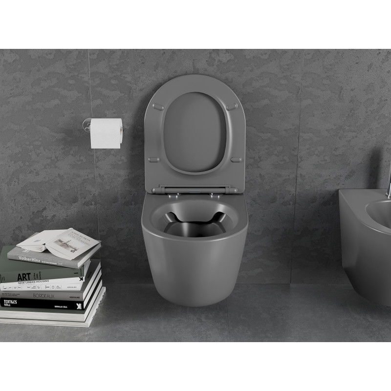 Mexen Lena WC misa Rimless s pomaly zatváracou doskou slim, duroplast, sivá tmavá mat - 30224071