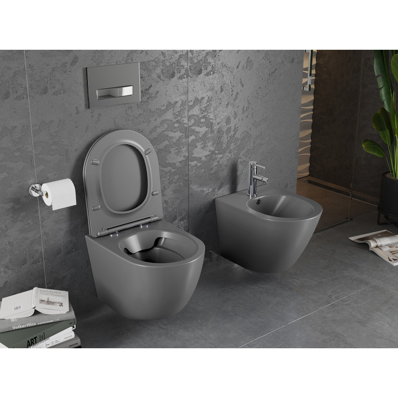 Mexen Lena WC misa Rimless s pomaly padajúcim slim sedadlom, duroplast, tmavo sivá matná - 30224071