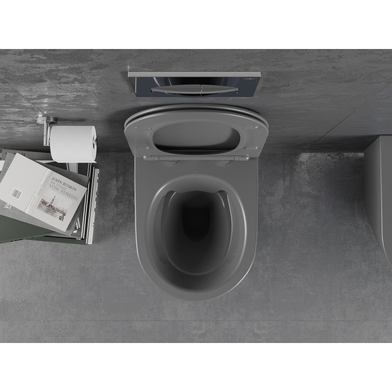 Mexen Lena WC misa bez okrajov s pomaly padajúcim tenkým sedátkem, duroplast, tmavo šedá mat - 30224071