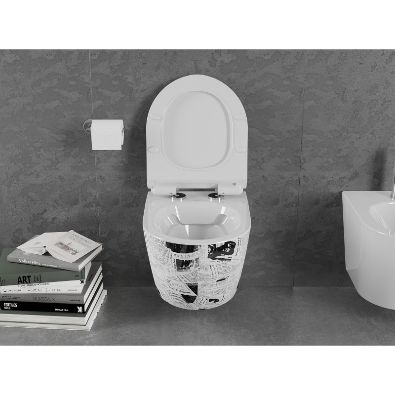 Mexen Lena miska wc Rimless s pomaly zatvárajúcim sa tenkým sedadlom, duroplast, biela vzor - 30224099