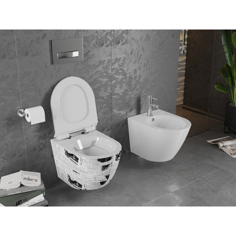 Mexen Lena miska wc Rimless s pomaly zatvárajúcim sa tenkým sedadlom, duroplast, biela vzor - 30224099