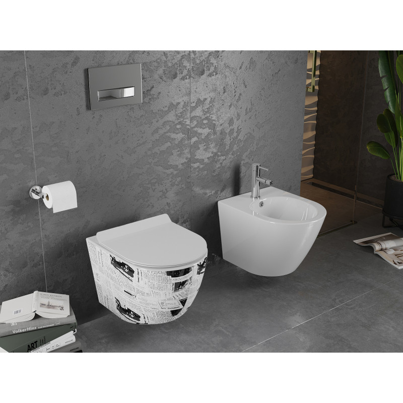 Mexen Lena miska wc Rimless s pomaly zatvárajúcim sa tenkým sedadlom, duroplast, biela vzor - 30224099