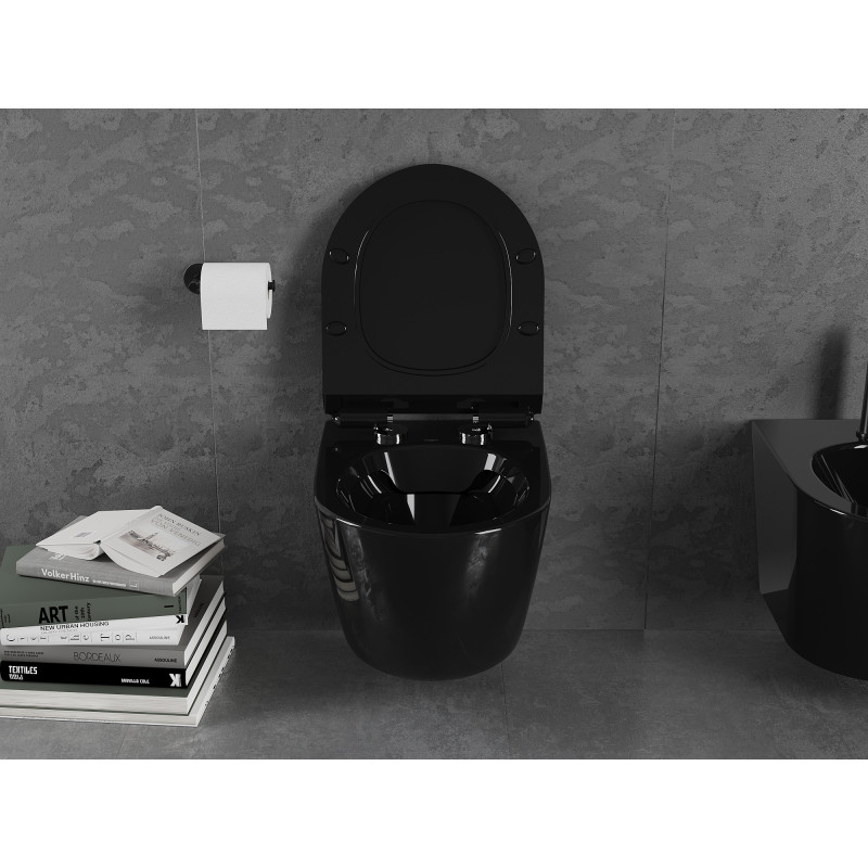 Mexen Lena wc misa Rimless s doskou s pomalým zatváraním slim, duroplast, čierny lesk - 30224070