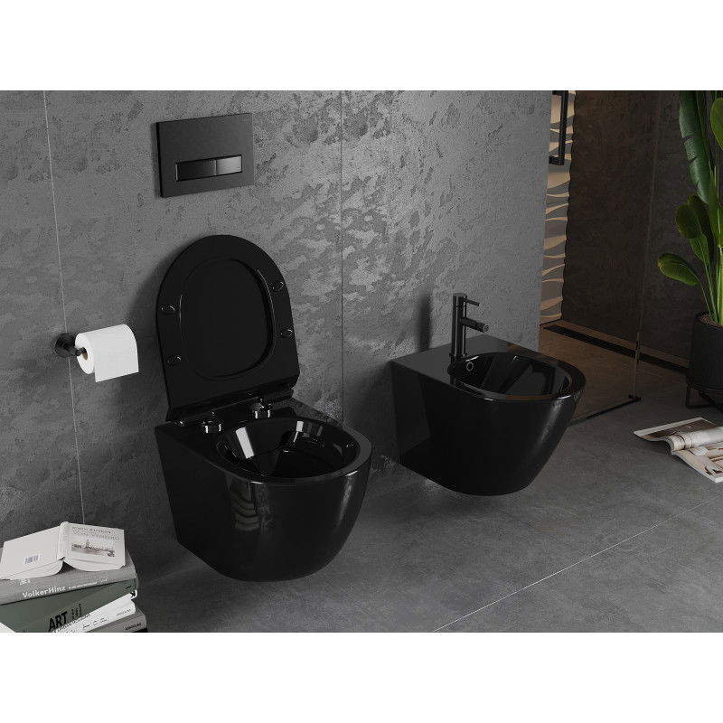 Mexen Lena WC misa Rimless s doskou so spomaleným pádom slim, duroplast, čierny lesk - 30224070