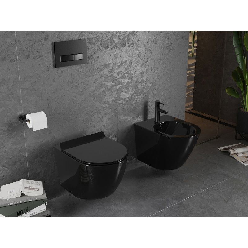 Mexen Lena WC misa Rimless s doskou so spomaleným pádom slim, duroplast, čierny lesk - 30224070