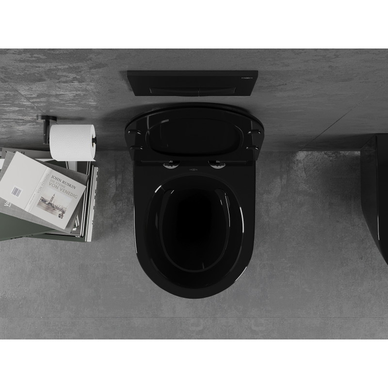 Mexen Lena wc misa Rimless s doskou s pomalým zatváraním slim, duroplast, čierny lesk - 30224070