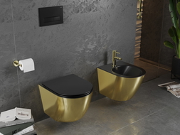Mexen Lena WC misa Rimless s doskou so spomaleným zostupom slim, duroplast, čierna matná/zlatá - 30224076