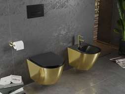 Mexen Lena WC misa Rimless s pomaly padajúcim sedátkom, duroplast, Čierna matná/Zlatá - 30224076