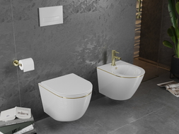Mexen Lena WC misa Rimless s doskou s pomalým zatváraním slim, duroplast, biela/zlatá línia - 30224005