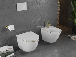 Mexen Lena WC misa Rimless s pomaly padajúcim sedátkom, duroplast, biela/Zlatá čiarový vzor - 30224005