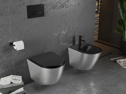 Mexen Lena WC misa Rimless s pomaly padajúcim sedátkom, duroplast, Čierna matná/Strieborná čiarový vzor - 30224073