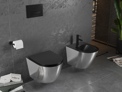 Mexen Lena WC misa Rimless s pomaly padajúcim sedátkom, duroplast, Čierna matná/Strieborná - 30224074