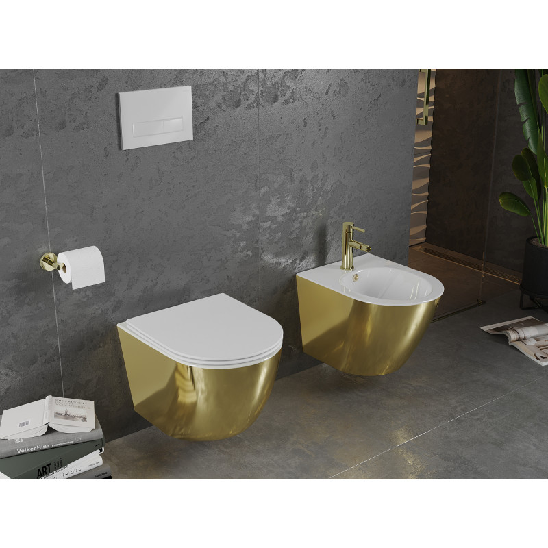 Mexen Lena WC misa Rimless s pomaly sklopnou doskou slim, duroplast, bielá/zlatá - 30224006