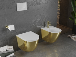 Mexen Lena WC misa Rimless s pomaly padajúcim sedátkom, duroplast, biela/Zlatá - 30224006