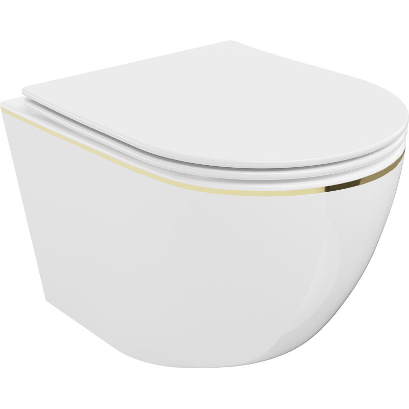 Mexen Lena WC misa Rimless s pomaly padajúcim sedátkom, duroplast, biela/Zlatá čiarový vzor - 30224005