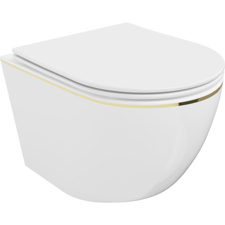 Mexen Lena WC misa Rimless s doskou s pomalým zatváraním slim, duroplast, biela/zlatá línia - 30224005