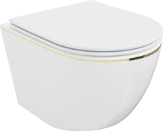 Mexen Lena WC misa Rimless s doskou s pomalým zatváraním slim, duroplast, biela/zlatá línia - 30224005