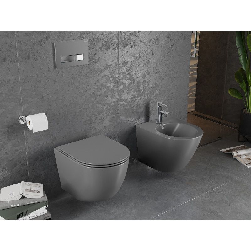 Mexen Lena WC misa Rimless s pomaly padajúcim slim sedadlom, duroplast, tmavo sivá matná - 30224071