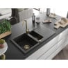 Mexen Matias granitový 1,5-komorový drez s odkvapkávačom 900 x 505 mm, Čierna/Zlatá metalíza, Sifón Zlatá - 6502901505-75-G
