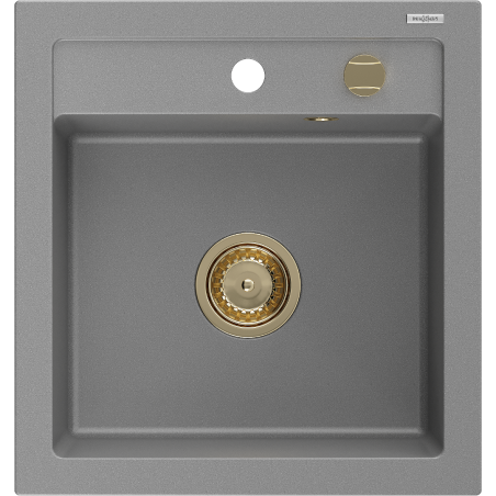 Mexen Vito granitový drez 1-komorový 520 x 490 mm, sivý, zlatý sifón - 6503521000-71-G
