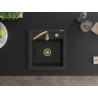 Mexen Vito žulový drez 1-komorový 520 x 490 mm, čierny/strieborný metalický, zlatý sifón - 6503521000-73-G